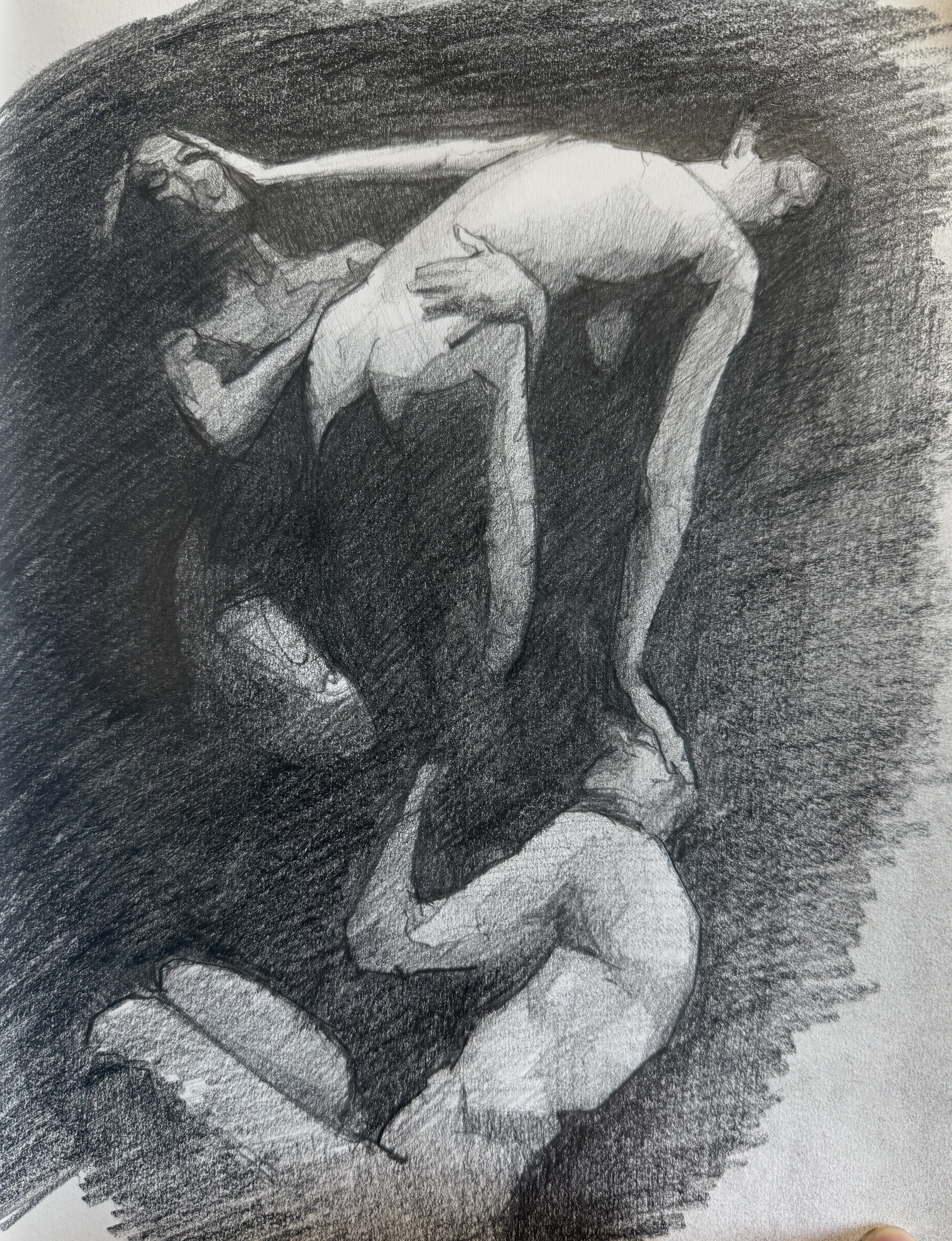 Corporate Ladder &mdash; graphite two-figure drawing