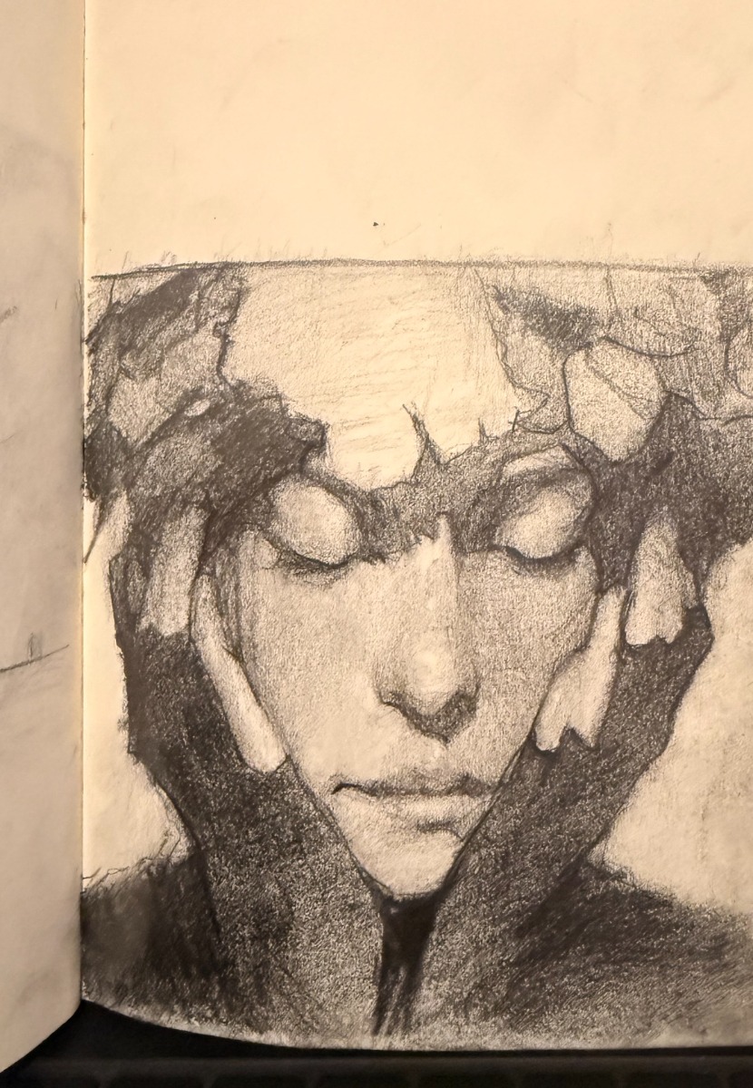 Held Repose Sketch &mdash; charcoal portrait drawing